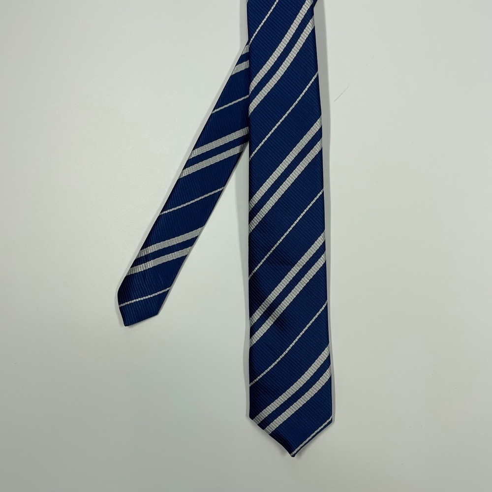 Unbranded Navy Blue Silver Striped Regimental Necktie Mens OS